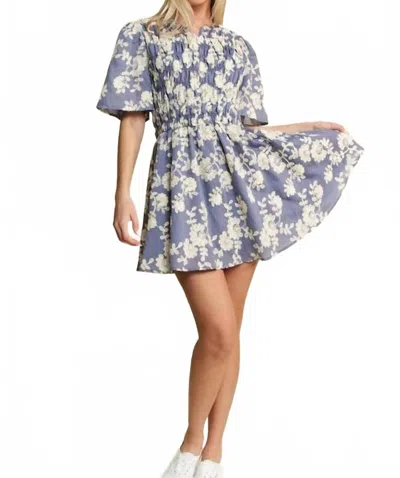 Jade By Jane Floral Print Embroided Mini Dress In Blue-white In Multi