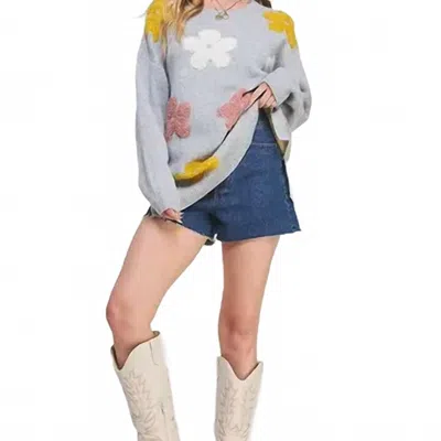 Jade By Jane H Grey Oversized Floral Sweater In Blue