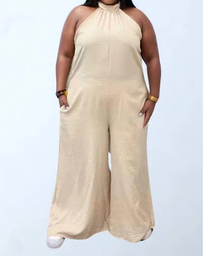 Jade By Jane Halter Neck Wide Leg Jumpsuit In Ivory In Multi