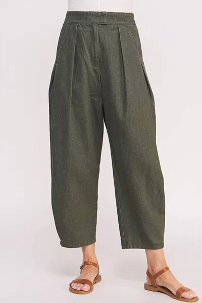 Jade By Jane High Waist Pleated Baggy Ankle Trousers In Olive In Brown