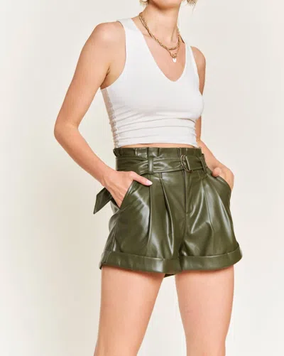 Jade By Jane Make It Happen Faux Leather Shorts In Olive In Green
