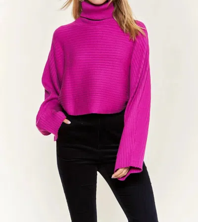 Jade By Jane Mock Neck Wide Sleeve Top In Fuchsia Pink