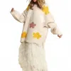 Jade By Jane Oatmeal Plus Oversized Floral Sweater In White