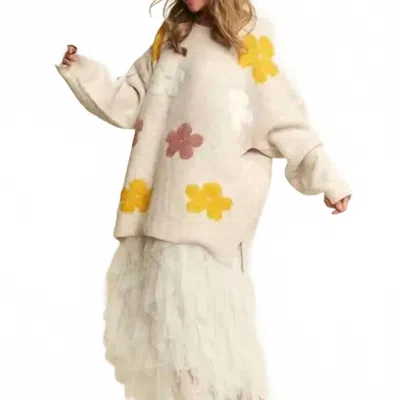 Jade By Jane Oatmeal Plus Oversized Floral Sweater In White