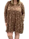 Jade By Jane Paisley Long Sleeve Dress In Mocha In Brown