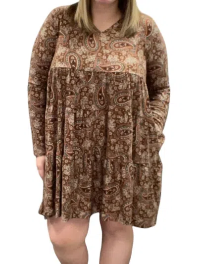 Jade By Jane Paisley Long Sleeve Dress In Mocha In Brown