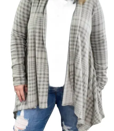 Jade By Jane Plaid Fleecy Cardigan In Gray