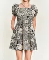 Jade By Jane Puff Sleeves Floral Babydoll Dress - Plus In Black In Black