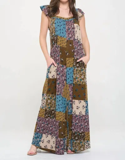 Jade By Jane Ruffle Knit Maxi Jumpsuit In Navy/rust In Brown