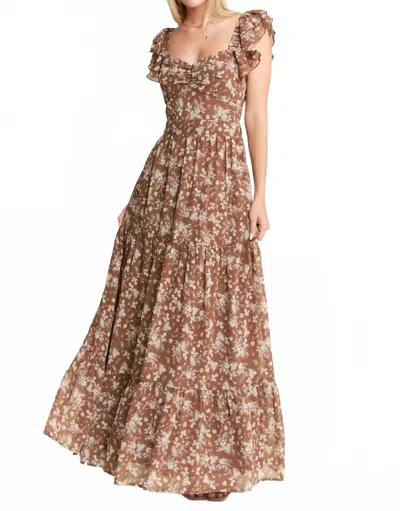 Jade By Jane Ruffle Sleeve Tiered Maxi Dress In Mocha In Brown
