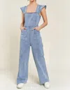 Jade By Jane Ruffled Denim Jumpsuit In Multi