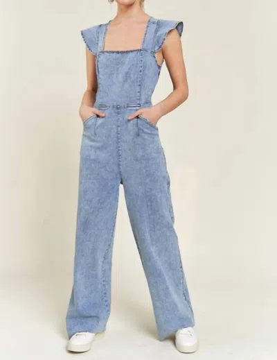 Jade By Jane Ruffled Denim Jumpsuit In Multi