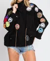 Jade By Jane Smile Patch Jacket In Black In Multi