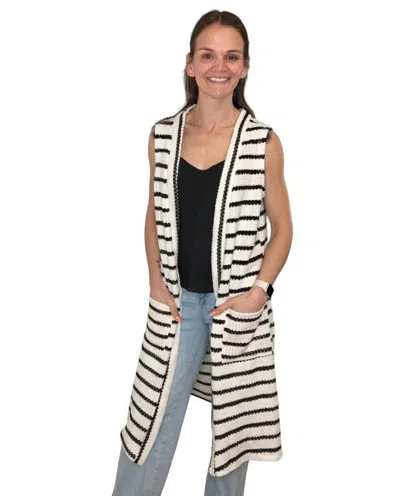 Jade By Jane Starla Sleeveless Duster Cardigan In Black & Oat Stripe In Multi