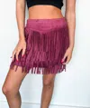 Jade By Jane Suede Fringe Mini Skirt In Maroon In Multi