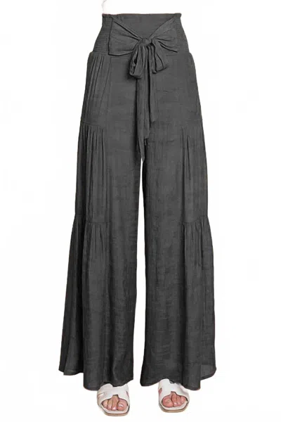 Jade By Jane Tie Front Pants In Charcoal In Black