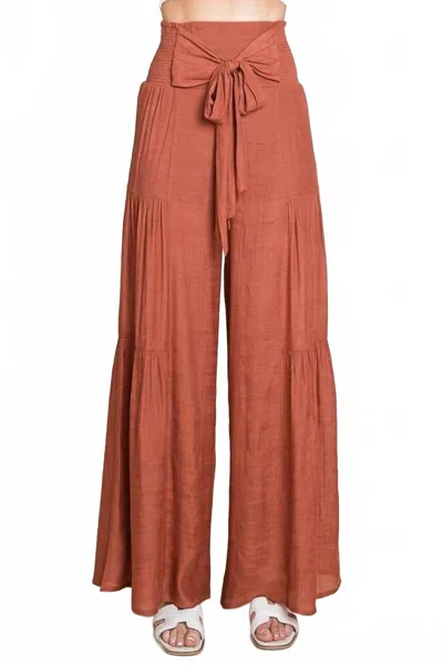 Jade By Jane Tie Front Pants In Rust In Red