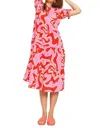 Jade By Jane Tiered Short Sleeve A-line Midi Dress In Fuchsia Combo In Multi