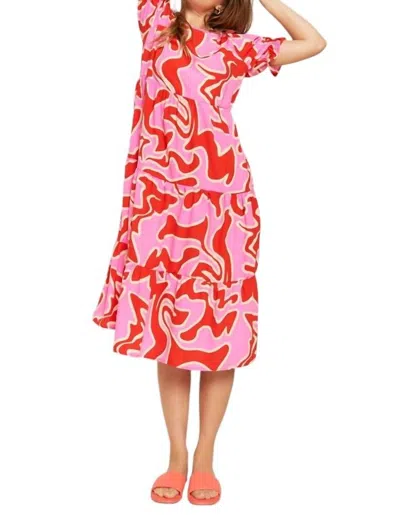 Jade By Jane Tiered Short Sleeve A-line Midi Dress In Fuchsia Combo In Multi