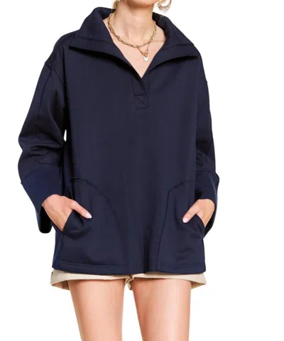 Jade By Jane Together At Last Collared Pullover In Navy In Blue
