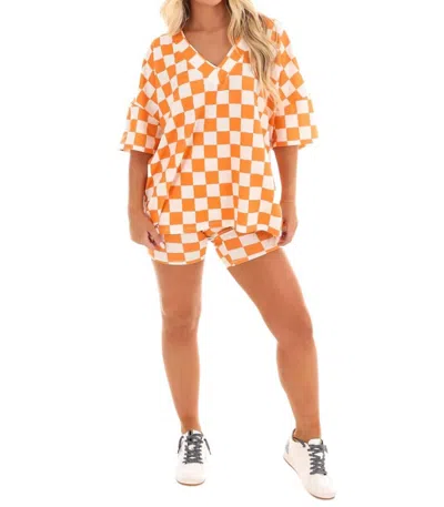 Jade By Jane V-neck Top And Bike-style Short In Orange In Multi