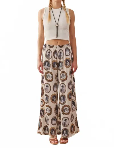 Jade By Jane Vintage Portrait Print Wide Leg Pants In Ivory In Brown
