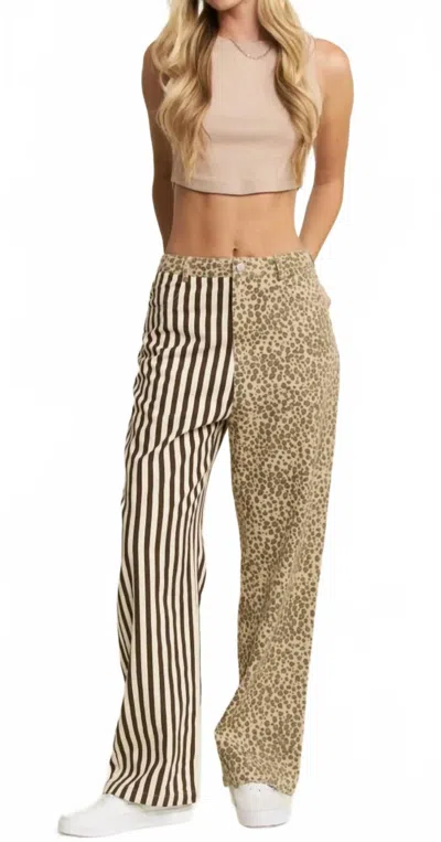 Jade By Jane Wild Side Leopard & Stripe Flare Pants In Brown