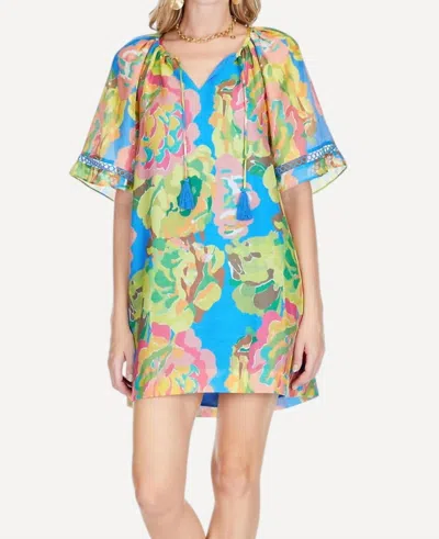 Jade Chartreuse Dream Trimmed Peasant Dress In Multi