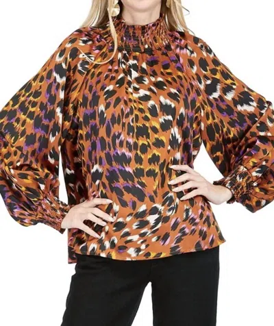Jade Cheeta Mock Neck Blouse In Hibernating In Orange