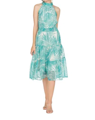 Jade Cinch Waist Halter Dress In Sea Mistfern In Blue