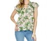 Jade Cinched Neck Ruffles Top In Serene Lilies In Multi