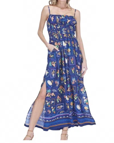 Jade Cinched Waist Maxi Dress In Tuscan In Blue