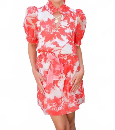 JADE COLLAR CHEMISE DRESS IN RED PATTERN ORGNAZA