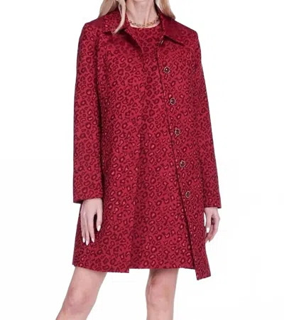 Jade Collar Fitted Coat In Red Cheetah Brocade In Multi