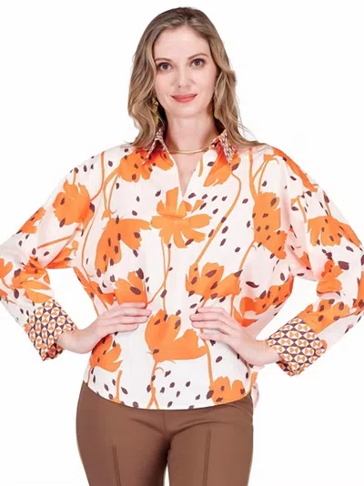 Jade Contrast Collar Blouse In Wild Ember In Orange