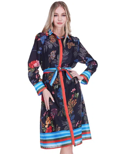 Jade Contrast Midi Shirtdress In Midnight Garden In Multi
