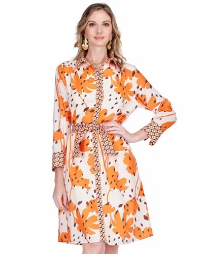 Jade Contrast Midi Shirtdress In Wild Ember In White