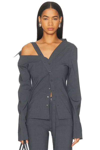 Jade Cropper Asymmetric Long Sleeve Top In Gray