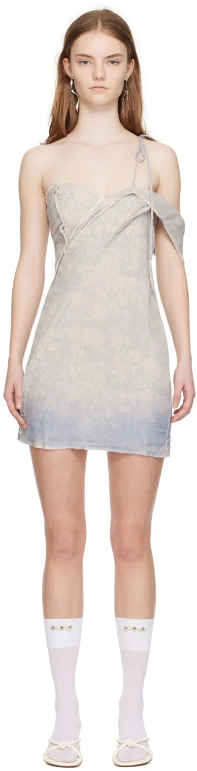 JADE CROPPER BLUE & BEIGE SINGLE-SHOULDER MINIDRESS