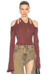 Jade Cropper Braided Long Sleeve Top In Rust Brown