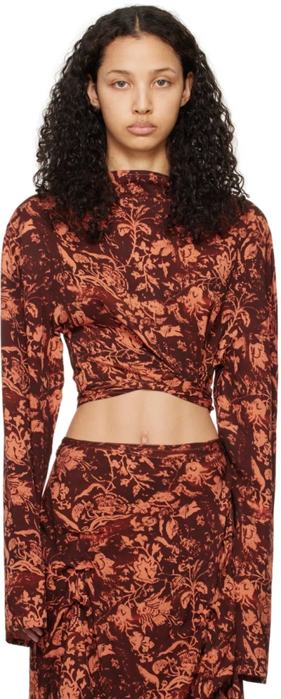 JADE CROPPER BROWN & ORANGE ASYMMETRIC T-SHIRT