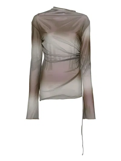 JADE CROPPER DRAPED LONG-SLEEVE TOP