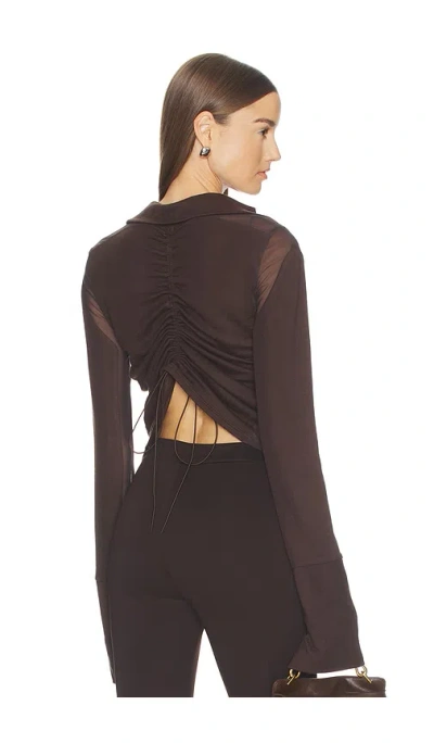Jade Cropper Gathered Back Button Up Top In Brown