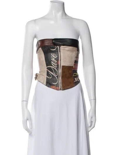 Pre-owned Jade Cropper Graphic Print Strapless Crop Top In White