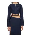 Jade Cropper Hook-eye Denim Long Sleeve T-shirt In Blue