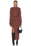 Jade Cropper Long Sleeve Midi Dress With Slit In Rust Brown