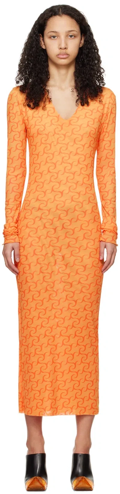 JADE CROPPER ORANGE PRINTED MIDI DRESS