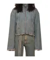 Jade Cropper Oversized Belted Denim Jacket In Gray