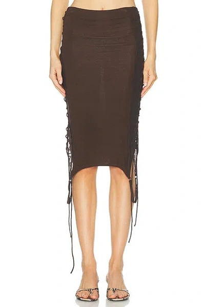 Jade Cropper Side Tie Midi Skirt In Brown