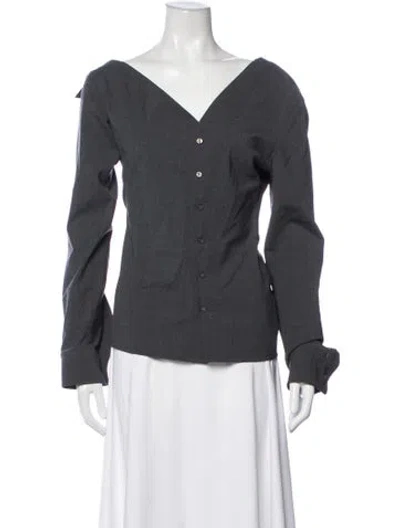 Pre-owned Jade Cropper Virgin Wool V-neck Button-up Top In Grey